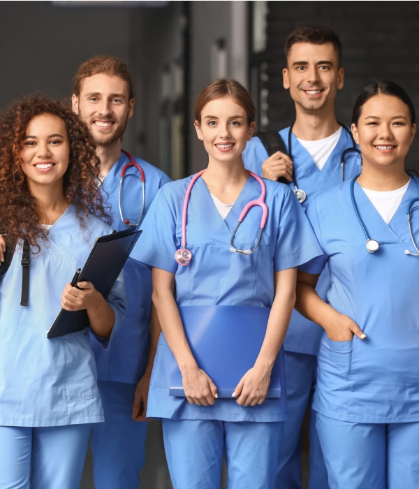 A group of nursing students smiling together