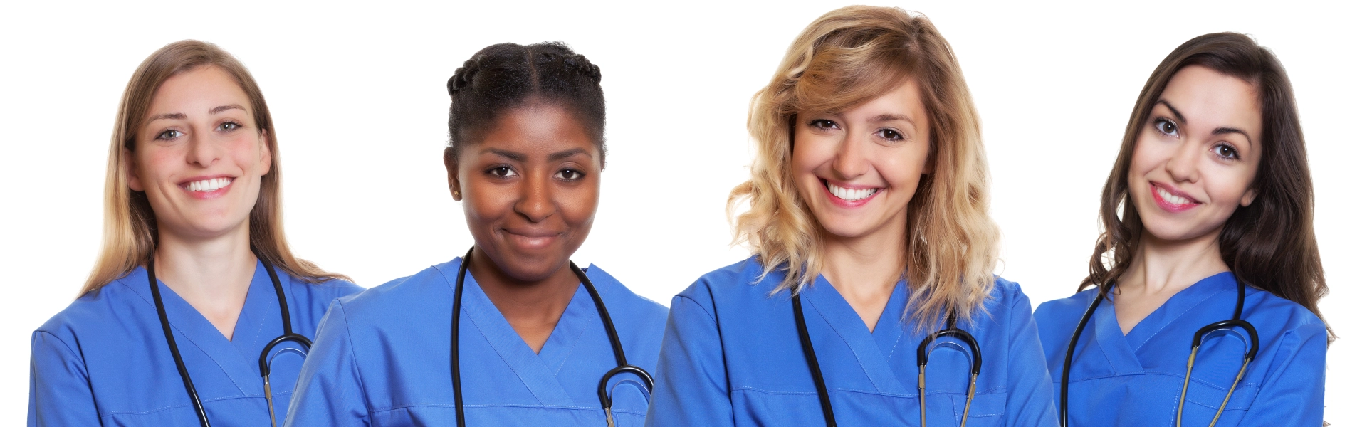 Four female nurse smiling together