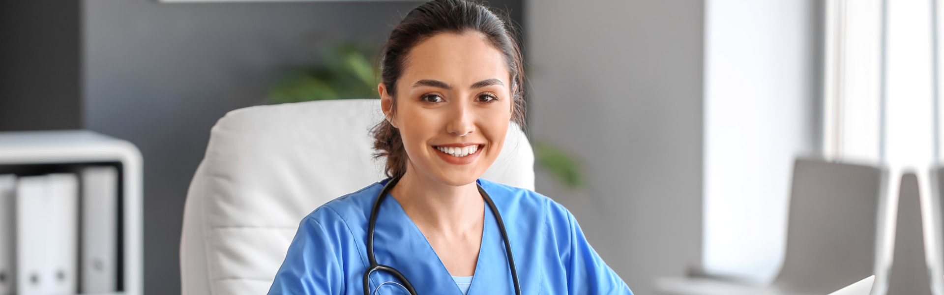 A female nurse smiling